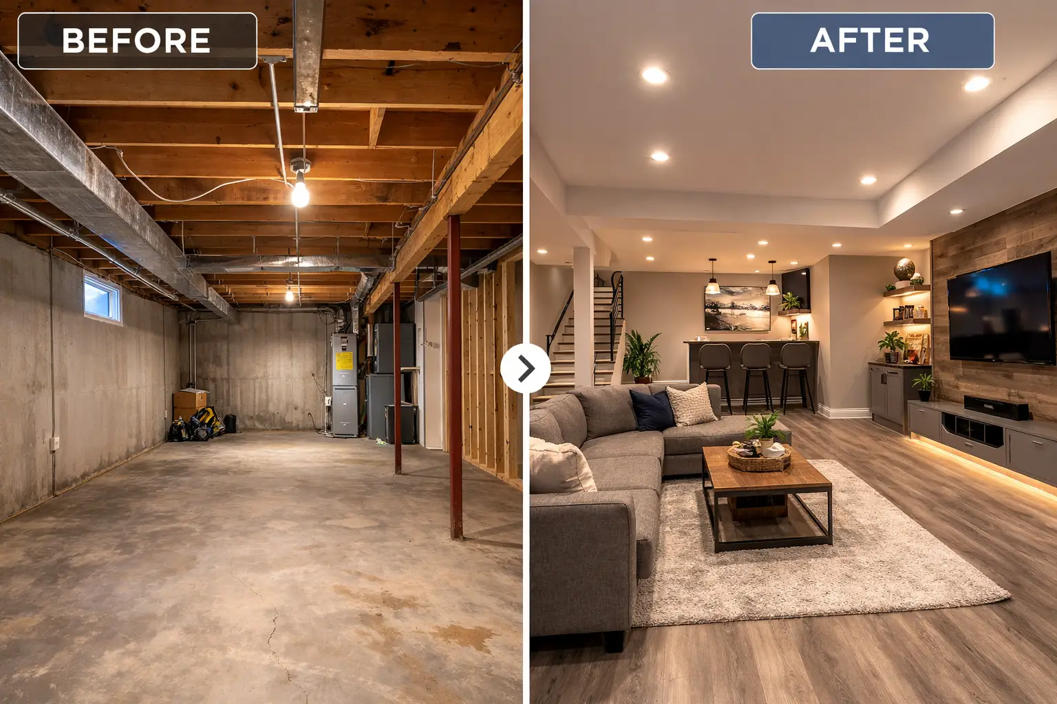Basement Remodel Before and After