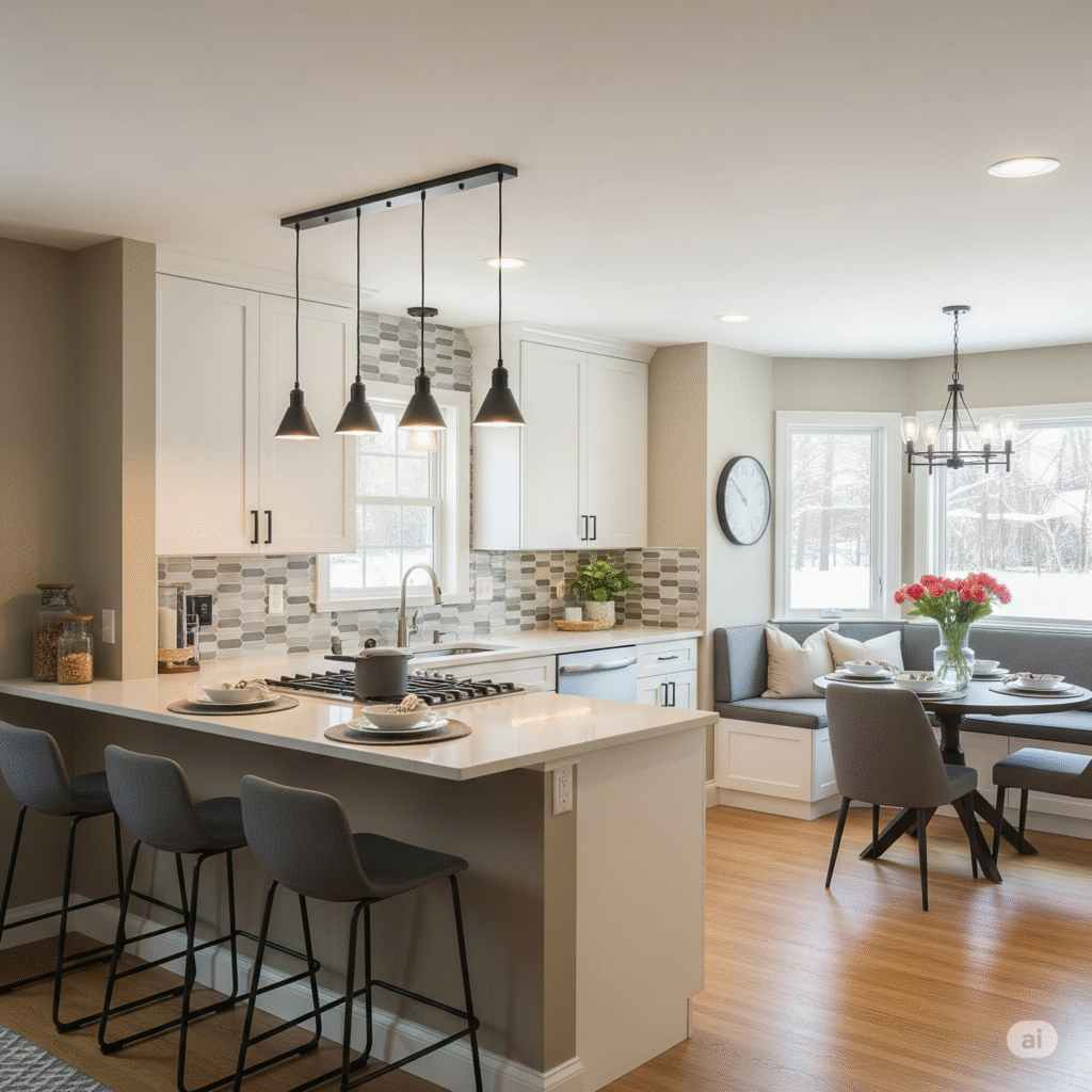 The Ultimate Guide to Dream Kitchen Layouts for Every Home - 7 Layouts That Will Change Your Life 6 a kitchen and dining area with a table and chairs