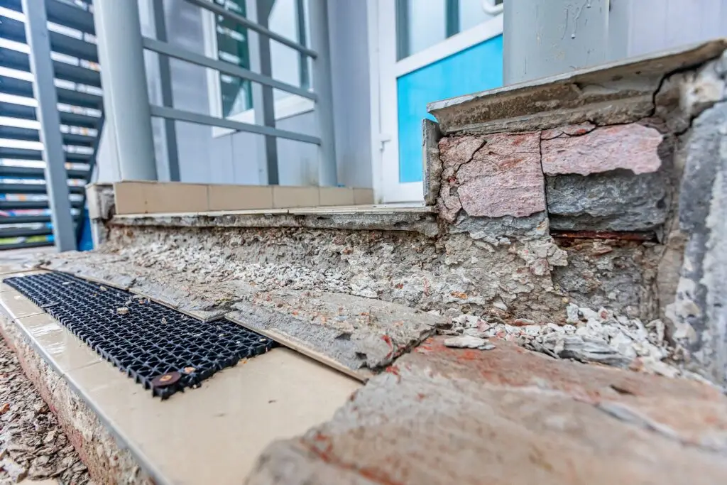 Destruction,Of,Cement,Foundation,And,Stairs,Made,Of,Concrete,,Licked